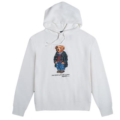 Ralph Lauren FW23 Bear Printed Hoodie with Velvet Long Sleeve Sweatshirt for Men White MNPOKNI16810692-E86