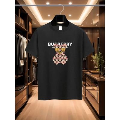 The 2025 Summer Men's Luxury and Fashionable International BRRY Brand Cartoon Bear Print T-shirt, Pure Cotton Round Neck Urban C