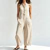 Αμάνικο Jumpsuit με V λαιμό και τσέπες για Γυναίκες, Casual, Χαλαρή εφαρμογή, Φαρδύ πόδι, Μονοκόμματο, Καλοκαιρινό Romper