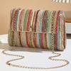 Borsa a tracolla chic a righe arcobaleno in paglia per donna, tracolla regolabile, chiusura magnetica, accento con nappa, portamonete quadrato