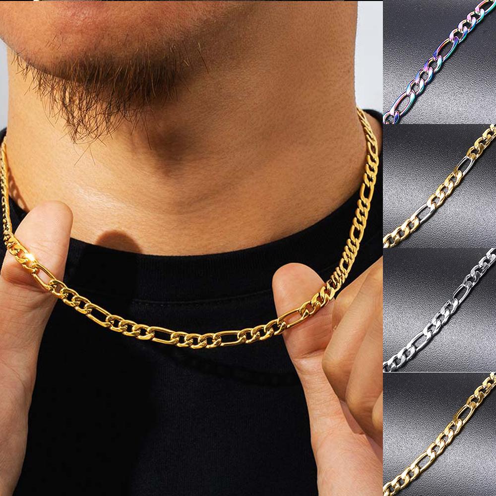 Men 's Figaro Chain Necklace Stainless Steel Minimalist 3mm 60cm Gold Color Fashion New Hip Hop Jewelry Gift Collar s