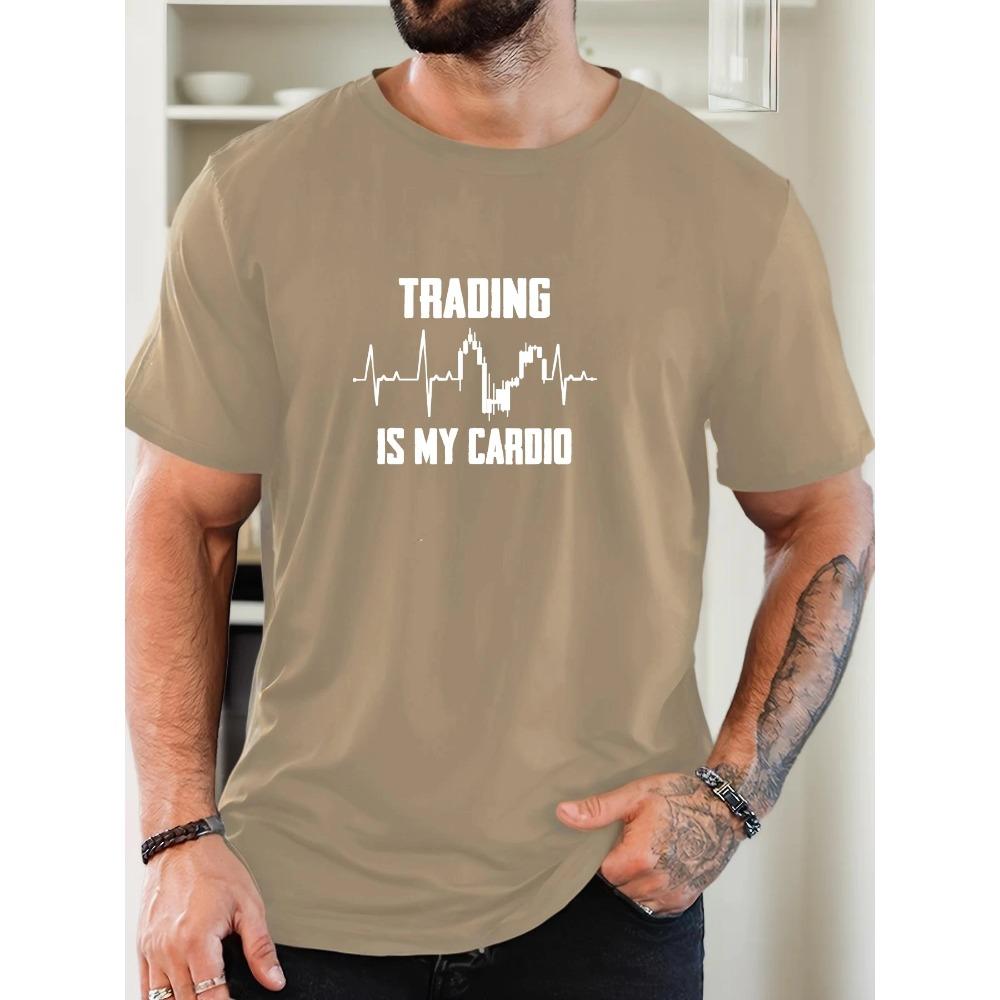 Men's TRADING IS MY CARDIO pattern summer casual crew neck short T-shirt