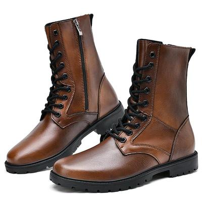 Safety Trekking Moto Shoes Winter Long Leather Riding High Top Plush Lace Up Motorized Boots Men’s Outdoor Cowhide Boots Dermis