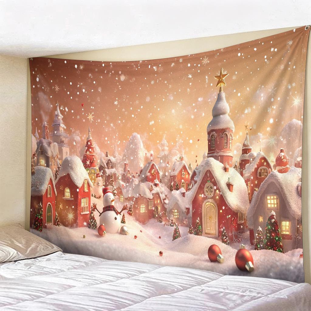 Christmas Tapestry Winter Snow Scene Wall Hanging, Holiday Decor for Bedroom Living Room, Cozy Festive Backdrop for Xmas