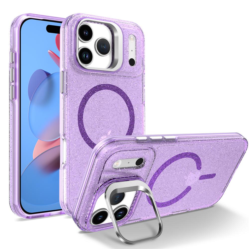 Luxury Bling Glitter For Magsafe Magnetic Case for iPhone 17 Air 17 Pro Max 16 Plus 15 14 13 12 11 Metal Lens Stand Clear Cover