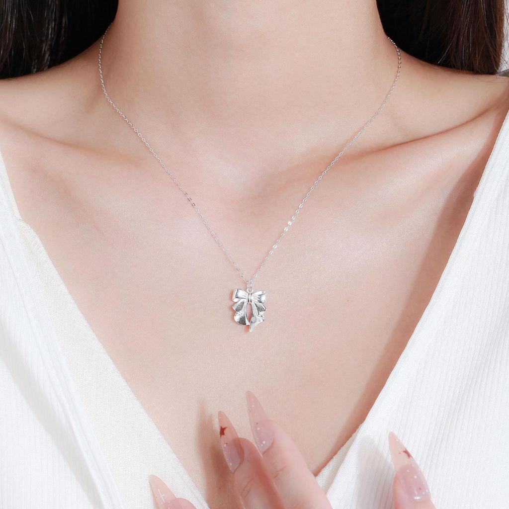 Collier Nœud en Argent Sterling – Ras de Cou Chaîne Clavicule Style Rétro pour Femme