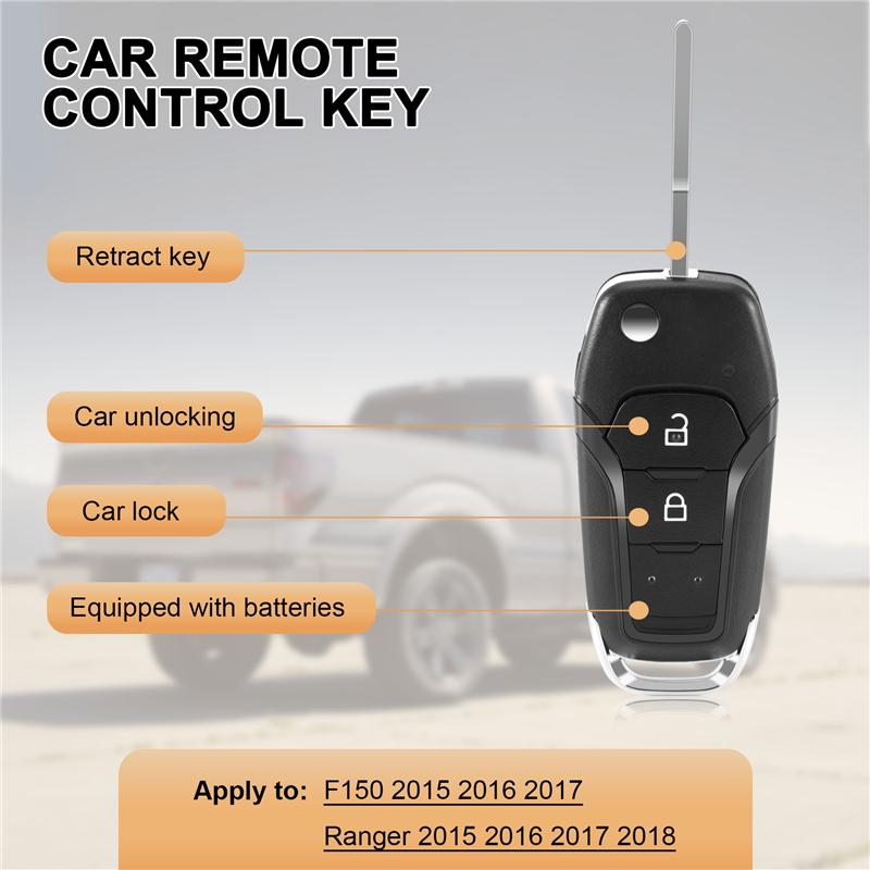 Car Smart Remote Key 2 Button 433Mhz Fit For Ford Ranger F150 2015 2016 2017 2018 Id49 Pcf7945p Eb3t-15K601-Ba
