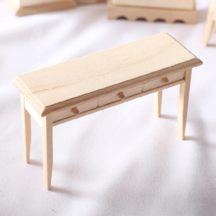 Unpainted Miniature Study Table Chair Set With Smoothly Texture For 1/12 Doll House Decoration Scene Display Accessories
