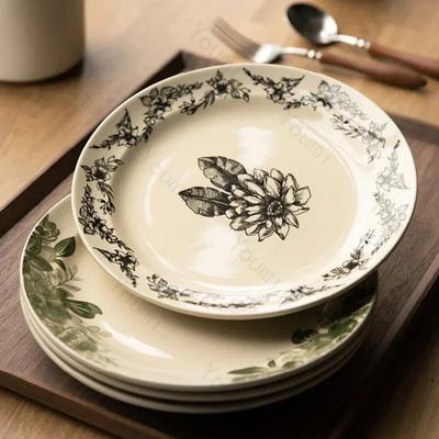 Creative Chinese Style Ceramic Plates Luxury Restaurant Dessert Salad Plate Delicious Home Dishes Deep Plate Exquisite Tableware