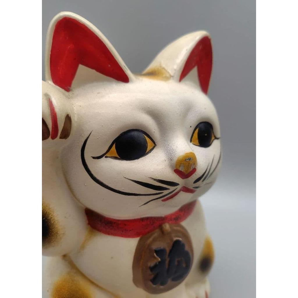 Used Vintage Maneki-neko (beckoning cat) piggy bank, approx. 21.5cm tall, early Showa period, for luck and fortune, money-attracting lucky charm.
