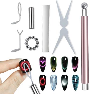 7pcs Cat Eye Magnet Set With Y-Shaped Iron For Heart Cat Eye Effect Magnetic Design Multi-functional DIY Nail Tool Supplies