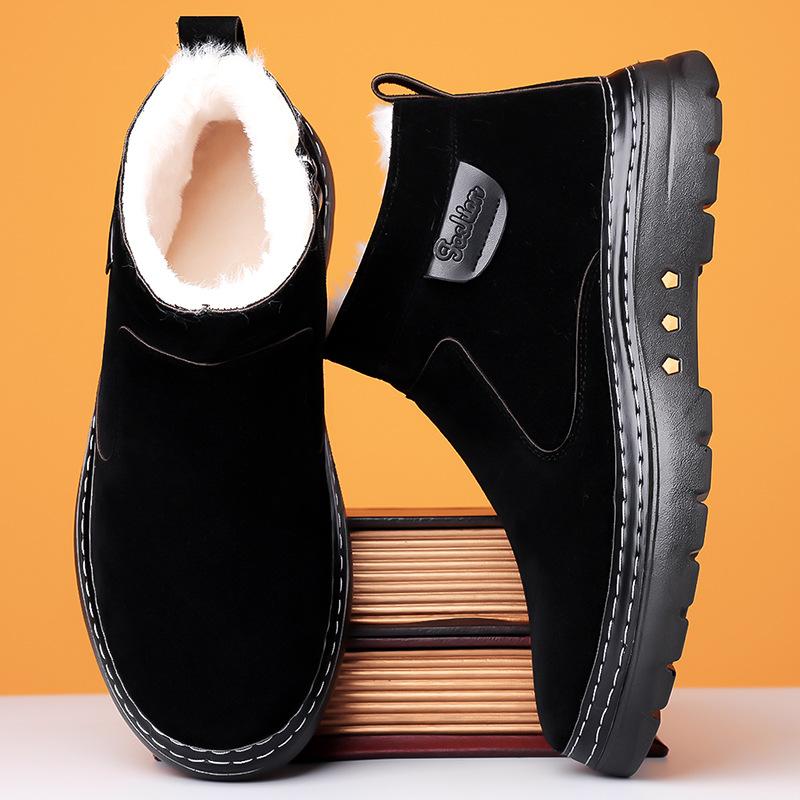 Winter New Shoes for Men Boots Warm Plush Leather Casual Shoes Outdoor Snow Boots Big Size