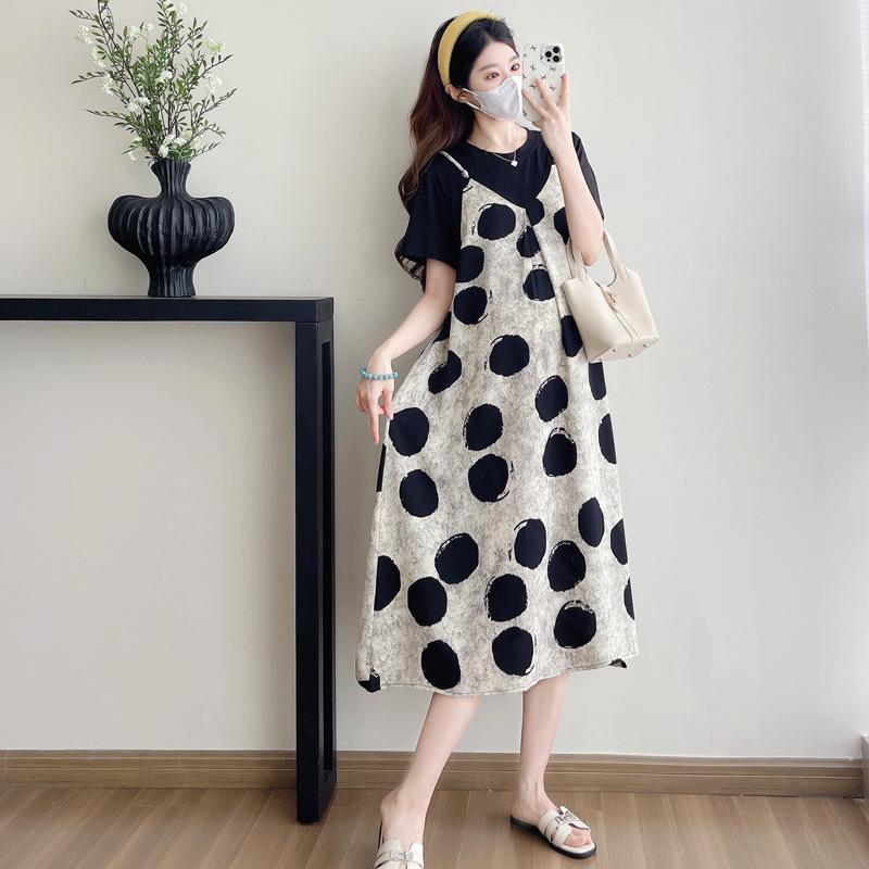 Chic Polka Dot Maternity Dress - French Retro Holiday Style Large