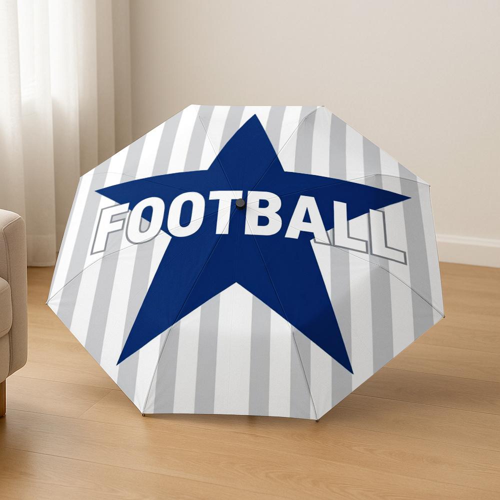 

1 Minimalist Striped Football Automatic Umbrella - Sporty Automatic Opening And Closing Portable Umbrella, Gray And White Stri