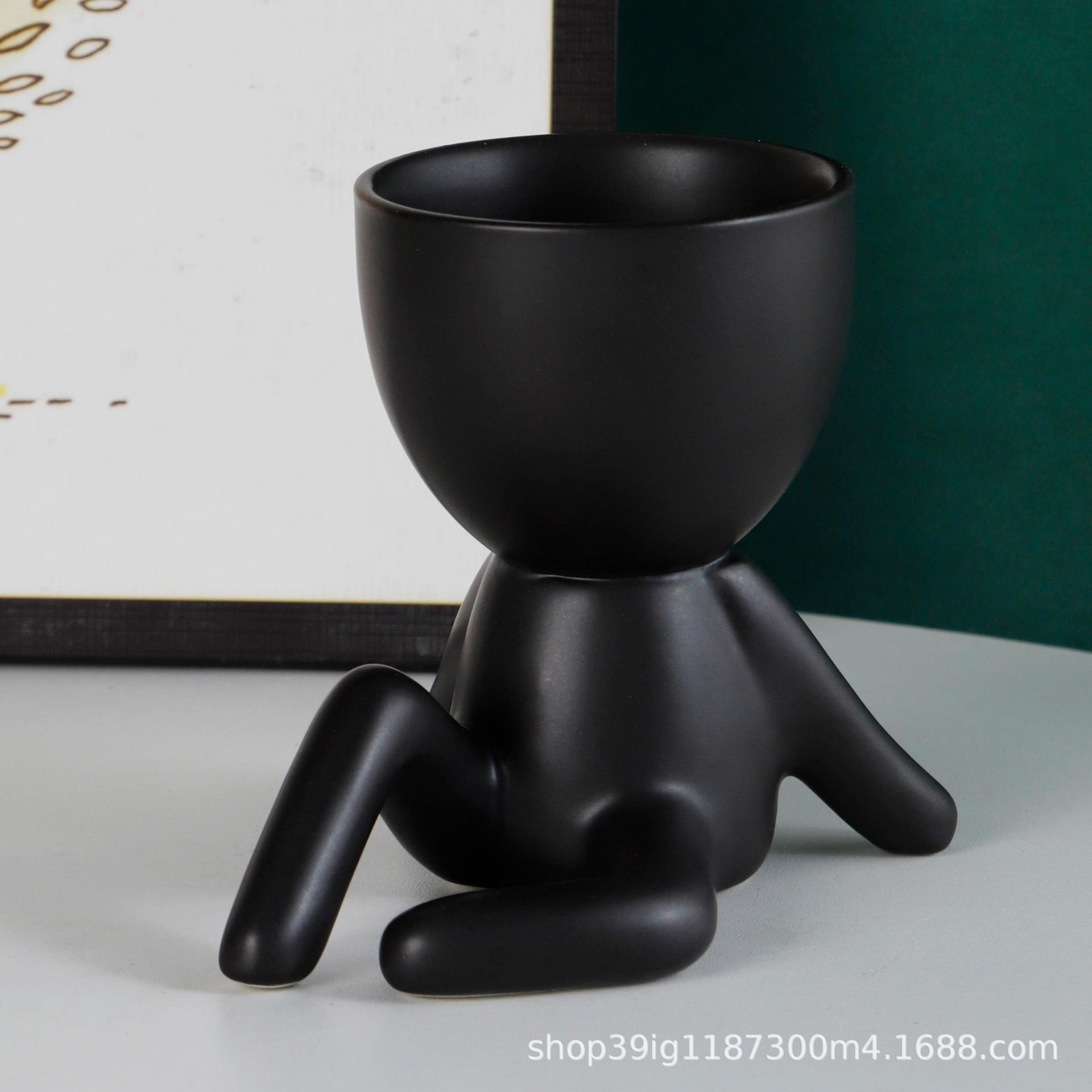 Керамическая фигурка в виде цветочного горшка с искусственной зеленью для домашнего декора