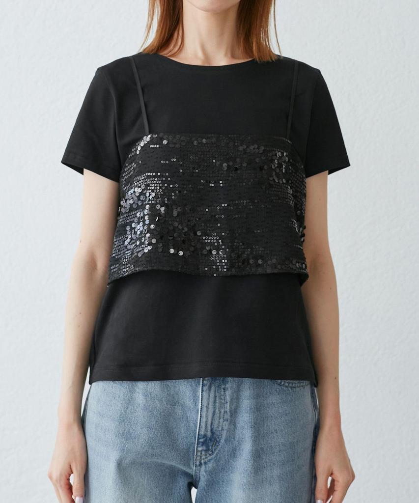[Rope Picnic] Sequin Bustier Cut-and-Sew Top, Black (01), Size 38