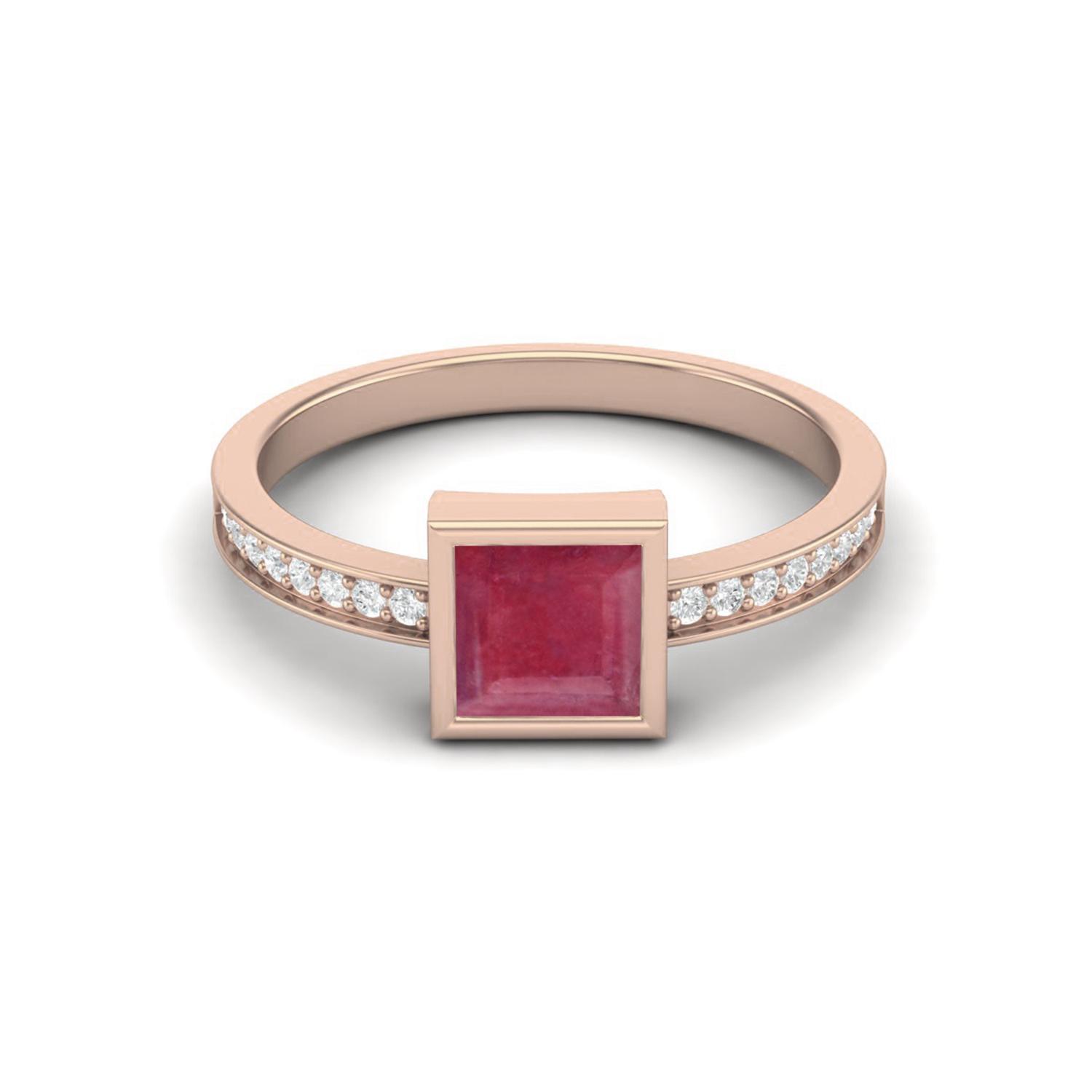 5MM Square Shape Ruby 925 Sterling Silver Rose Vermeil July Birthstone Solitaire Engagement Ring 12