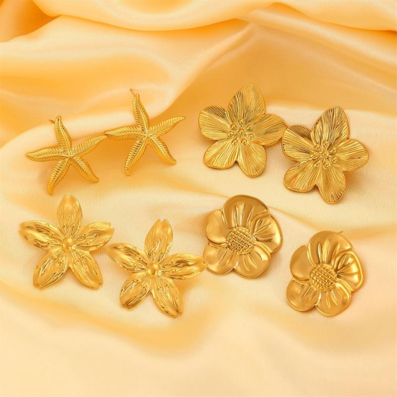 Stainless Steel Petal Flower Earrings Distinctive Gold Flower Earrings Adornment Portable Ear Studs Charm for Parties