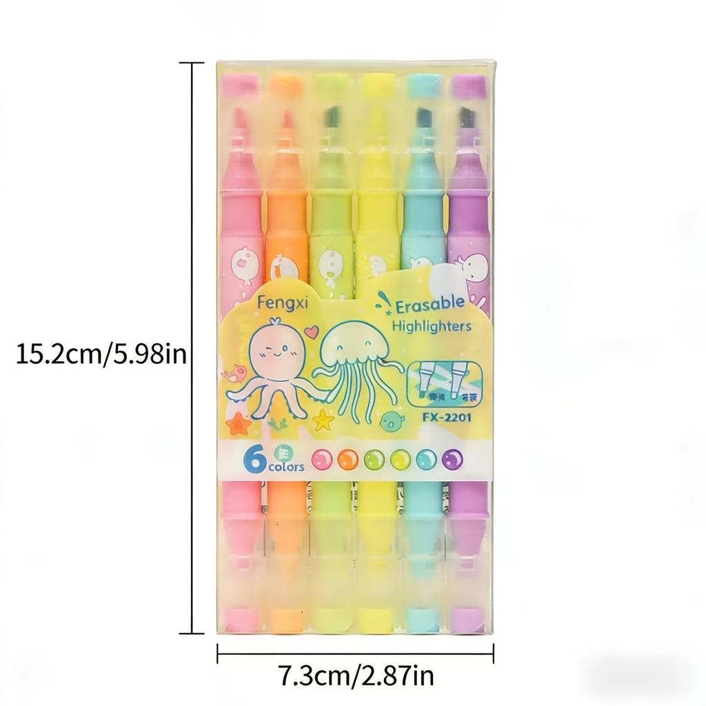 6Pcs Erasable Highlighter Pens Pastel Chisel Tip Colored Markers For School Textbook Notes Highlight Marker Pens