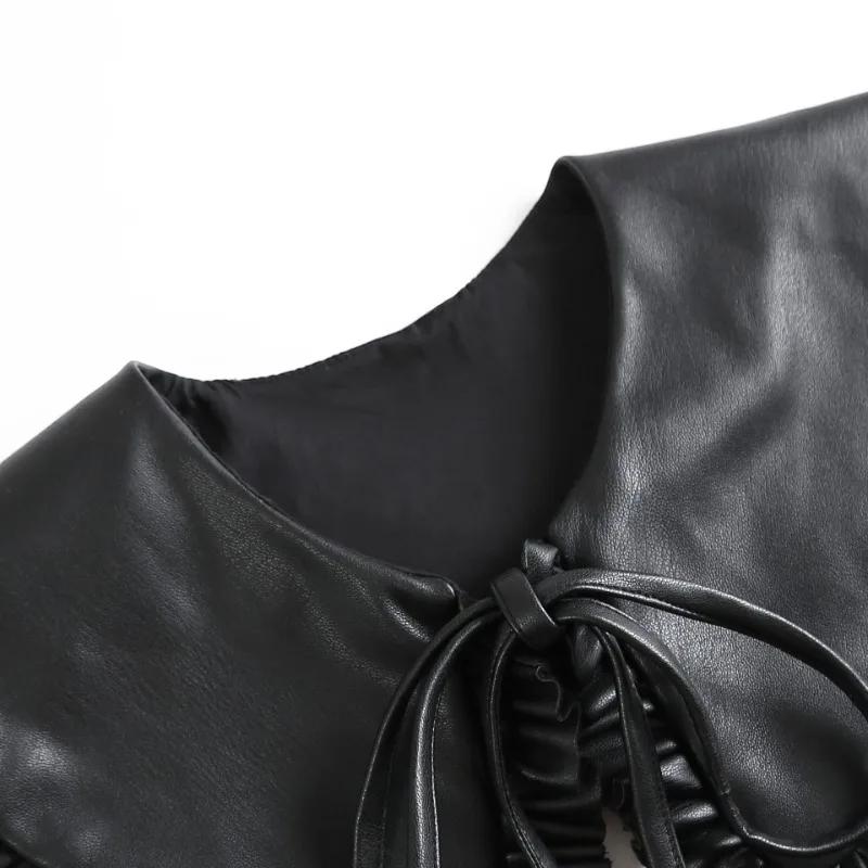 Fashion Black PU Leather Fake Collar Small Shawl for Winter Sweater Removable Shirt Detachable Collar Fuax Cols Accessories