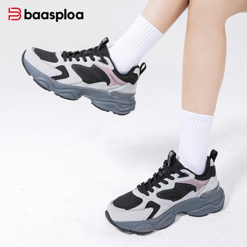 BAASPLOA Damen Sportschuhe mit dicker Sohle, Mesh Laufschuhe, Freizeitschuhe, Wanderschuhe, Studentenschuhe, weiße Schuhe, flache Sportschuhe, Tennisschuhe