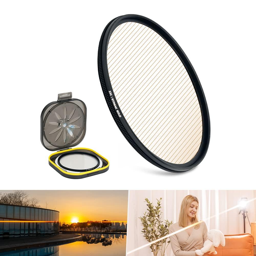 

JJC Lens 77mm Streak Optical Anamorphic Special Effects Filter for Night and Includes Filter Case for Portable Use Filter, Gold, Glass, Scenes,