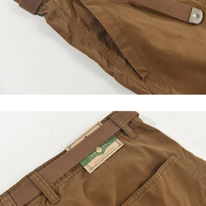 Spring and Summer Cargo Pants Men Japanese Style Long Pants Daily Causal Pure Cotton Men's Pants Thin Straight Khaki Pant with Belt