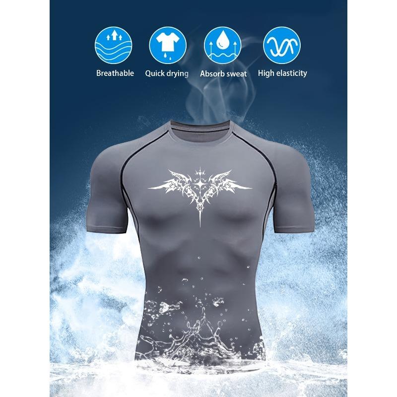 Men's Dark Tribal Tattoo Cross Compression T-Shirt Absorb Sweat for Gym Running Fitness Training