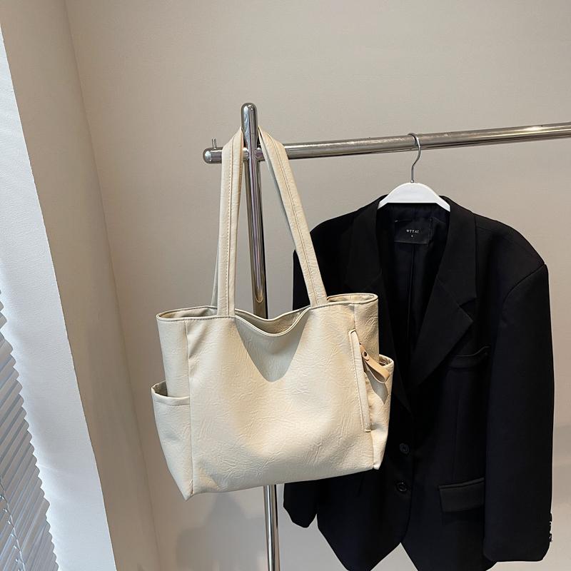 PU Shoulder Bag Women Solid Color Large Capacity Handbag Commuter Tote Bag