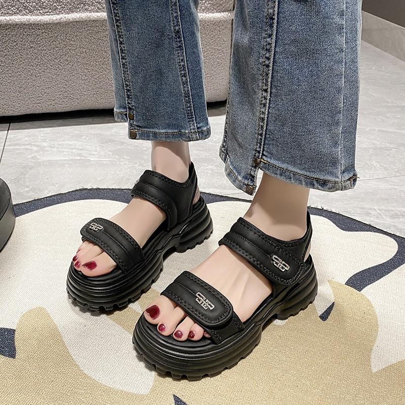 Thick Bottom Sandals Female Models Summer Outside Wear Thick Heel Velcro Students Casual Sports Sandals Slippers