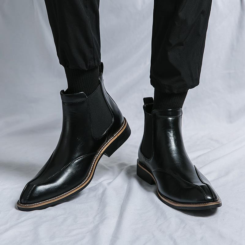 Chelsea Men Boots British Style Soft Leather Thick Bottom Ankle Boots Luxury Brand Design Black Wedding Party Social Men's Boots