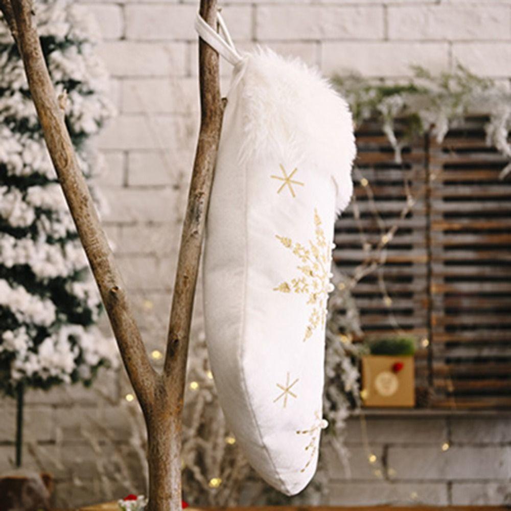 Sequined White Plush Christmas Stockings with Pearls Christmas Tree Hanging Ornament Kids