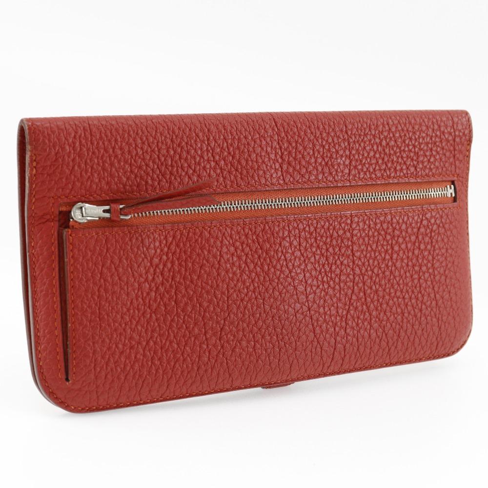 Hermes Dogon Long Purse Red Togo Women Used
