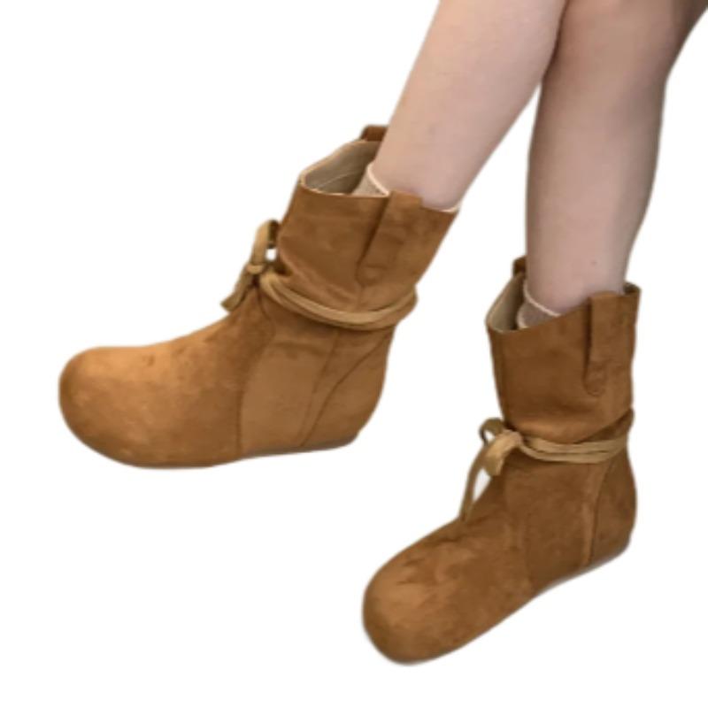 Fashion Lace Up Women's Flats Ankle Boots Fad Suede Casual Shoes 2025 Winter New Brand Women Cozy Shoes Designer Chelsea Boots De Mujer