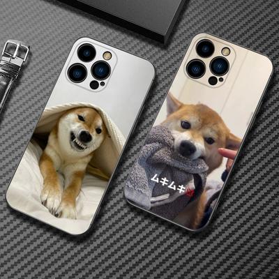 Shiba Inu Grappige Hond Telefoonhoesje Voor iPhone15,14,13,12 Mini 11 Pro XR,X,XS,MAX 7,8 Plus Siliconen Cover Zacht Zwart