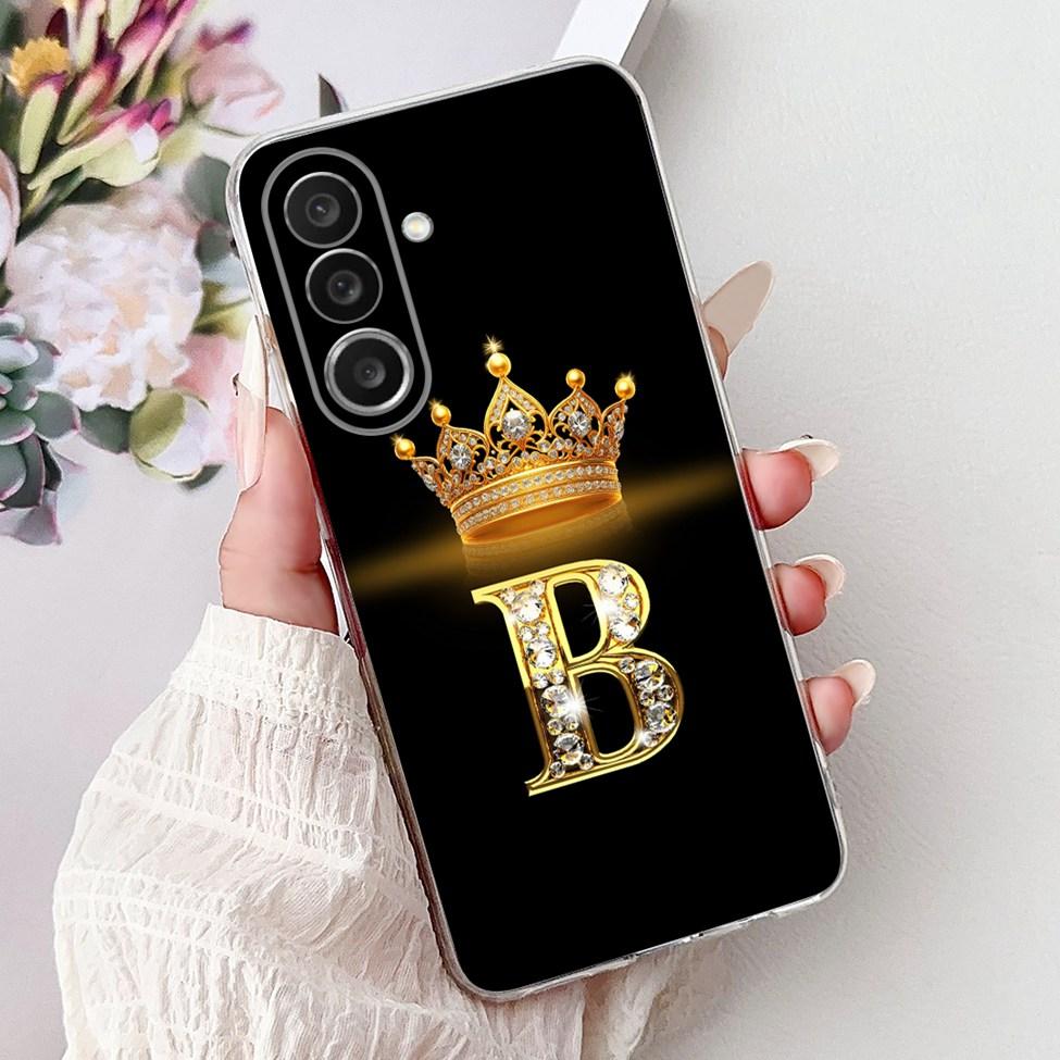 For Samsung M56 Case SM-M566B Clear Fashion A-Z Letters Luxury Flowers Crown Soft TPU Bumper For Samsung Galaxy M56 Back Cover