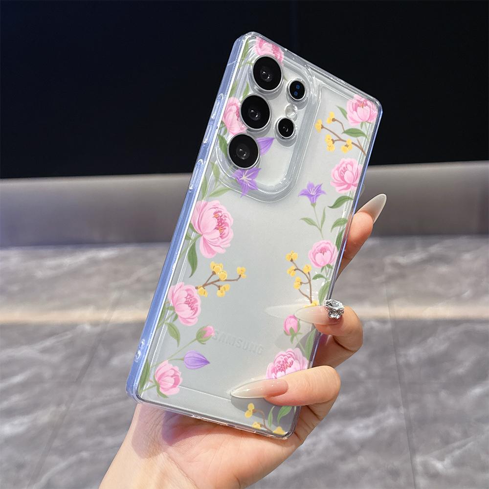 Pastel Floral Border Phone Case for Samsung Galaxy S26 S25 S24 S23 S22 S21 S20 FE Plus Lucency TPU Protection Cover