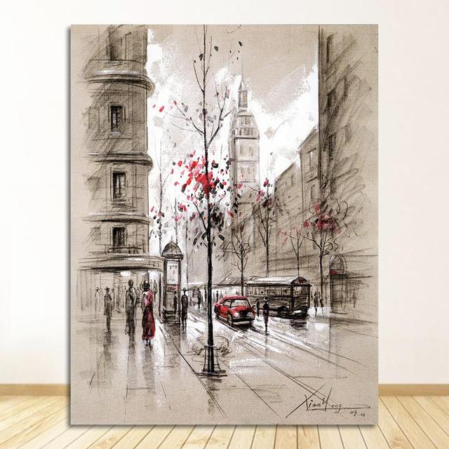 

Вінтажна абстрактна міська вулиця Картина на полотні Пейзаж Плакат для вітальні Спальня Домашній декор Настінне мистецтво Безрамне зображення 20x30cm