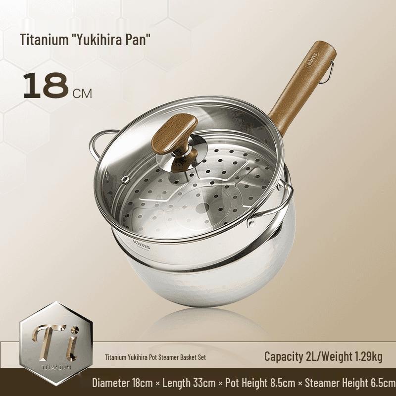 Kims Cook 18cm Titanium Non-stick Yukihira Pot with Steamer
