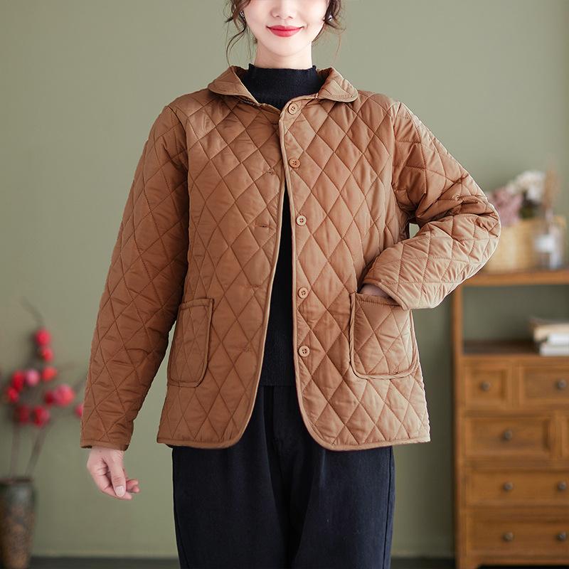 Damen ort Gesteppte Daunen Baumwolle Jacke Leicht id Muster Faionable Retro Sle für Mittelalte Und ly Mütter