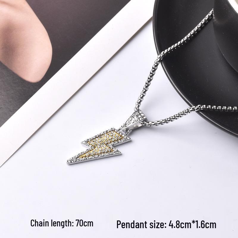 Trendy Cross-Border Rhinestone Pendant Necklace: Unisex Hip-Hop Style Stainless Steel Chain.