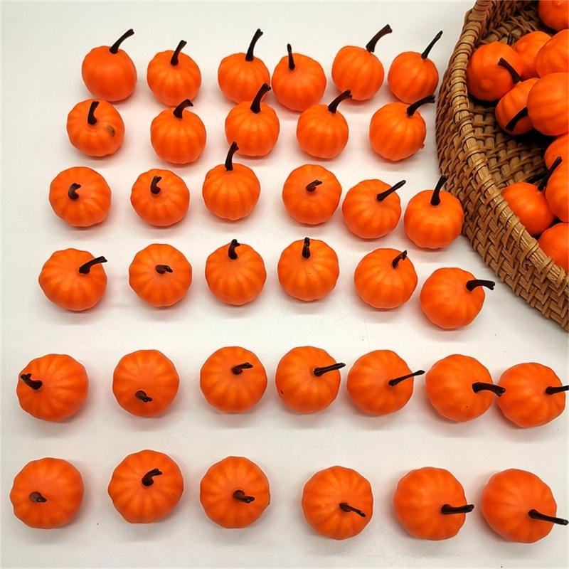 48Pcs 25mm Small Simulated Pumpkins Autumn Harvest Festival Decoration For Halloween Wedding Thanksgiving Decoration
