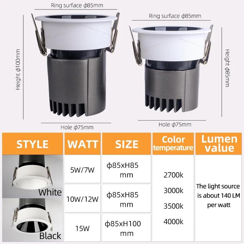 LED Downlight Ceiling AC110-240V 5W 7W 10W 12W 15W Spotlight Cold Warm White Round Recessed Lamp LED Spot Light Lighting