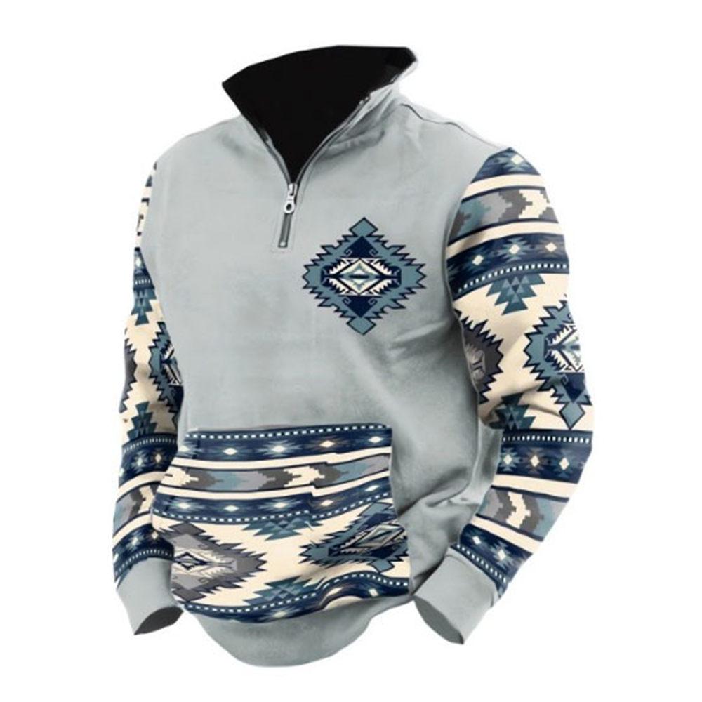 Mens Cowboy Hoodie Vintage Graphic Western Hoodies for Men Casual Long Sleeve Half Zip Pullover with Pocket