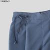 INCERUN Men High Waist Back Elastic Pockets Casual Long Wide Legs Trousers Pants