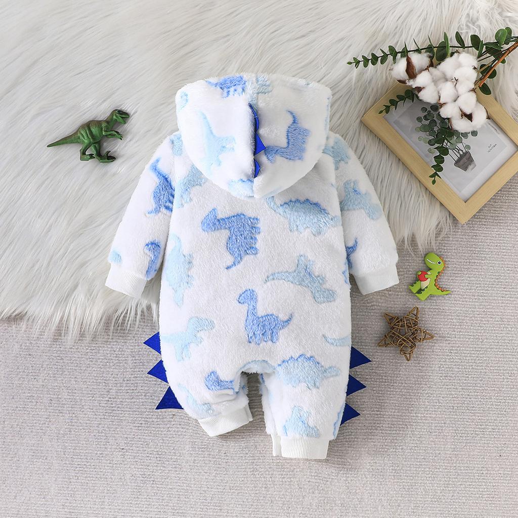 Autumn and Winter Hot-Selling Furry Hooded Boys' Long-Sleeve Jumpsuit Romper