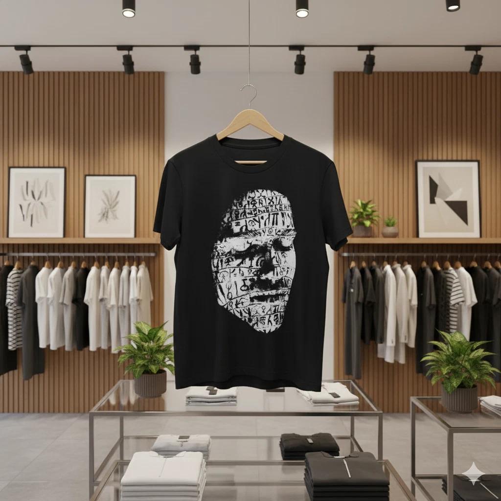 

Unisex Adult Casual Graphic Mummy Glyph Face T-Shirt Ancient Horror... S