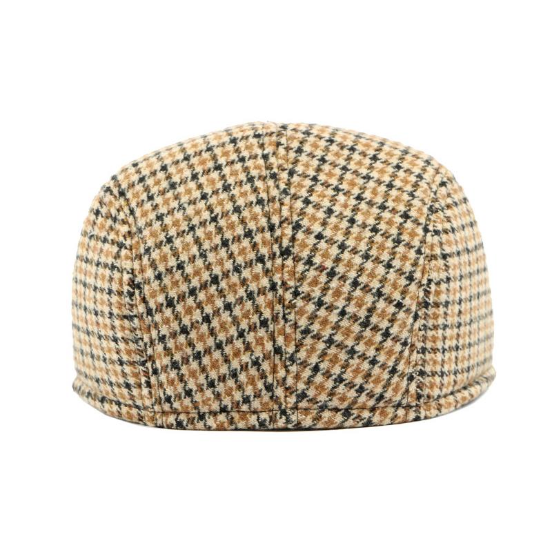 Kapelusz w wzór pepitki Męski Jesień Zima Średniego Wieku i Starszy Kapelusz typu Forward Ciepły Bawełniany Kapelusz Brytyjski Vintage Beret