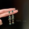 Silver Needle Diamond Earrings European and American Style Long Geometric Splicing Green Crystal Stud Earrings Fashion Trend Personalized Earrings