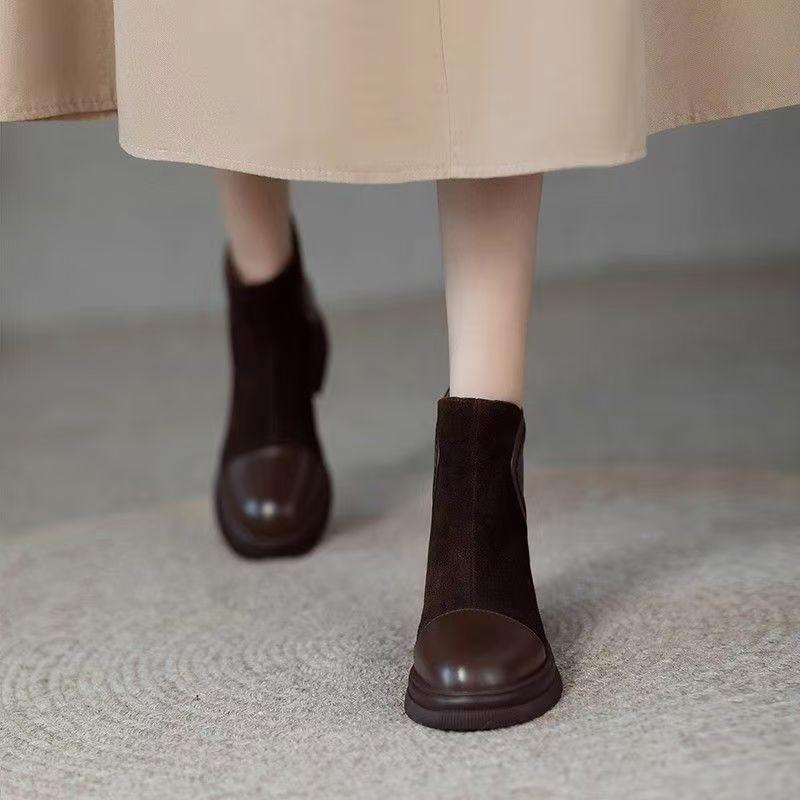 Elegant With Medium Heels Round Toe Female Short Shoes Autumn Winter Fleece-Lined Women'S Ankle Boots Designer Luxury Booties